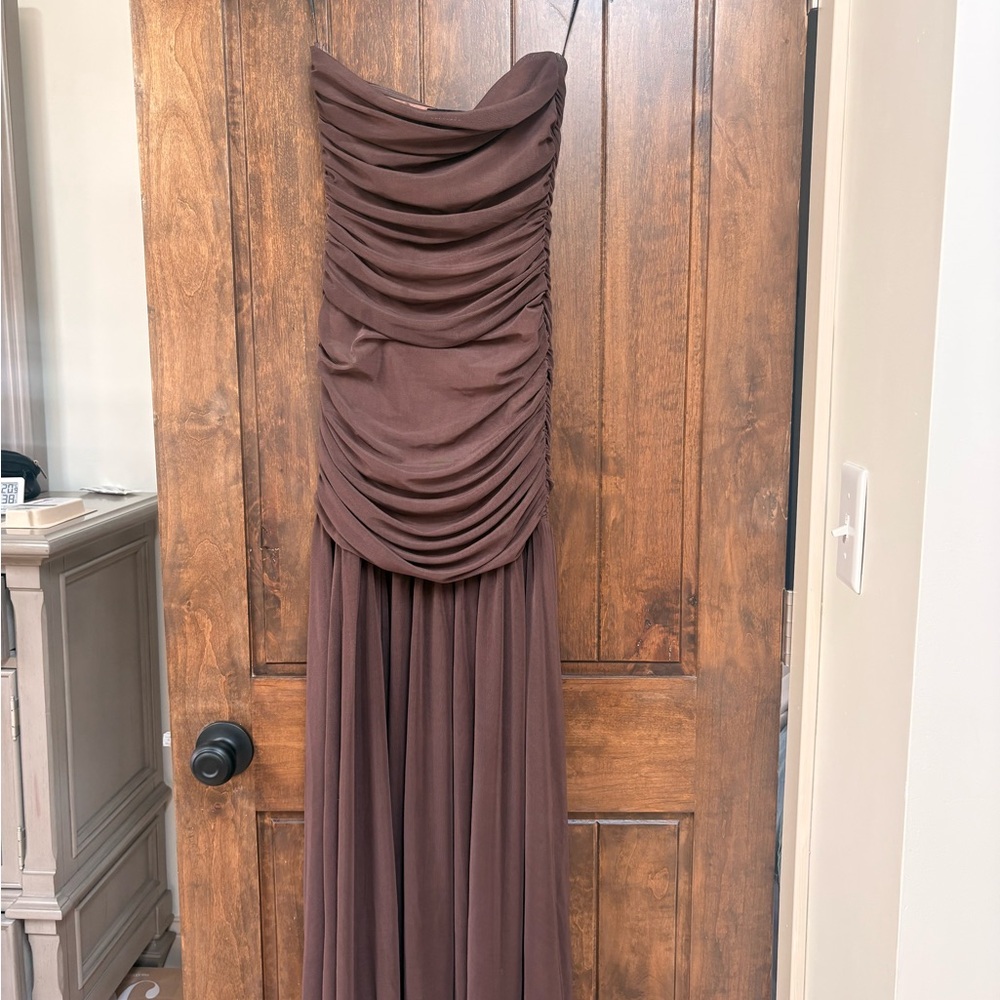 Retrofete Adele Brown Chiffon Strapless Maxi Dress - Picture 7 of 8